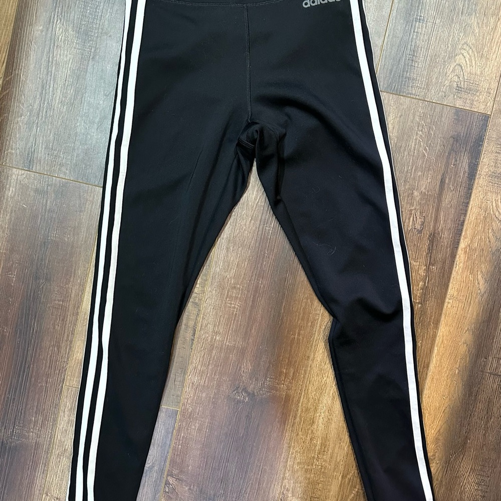 Adidas Women’s Black Leggings with White Stripes